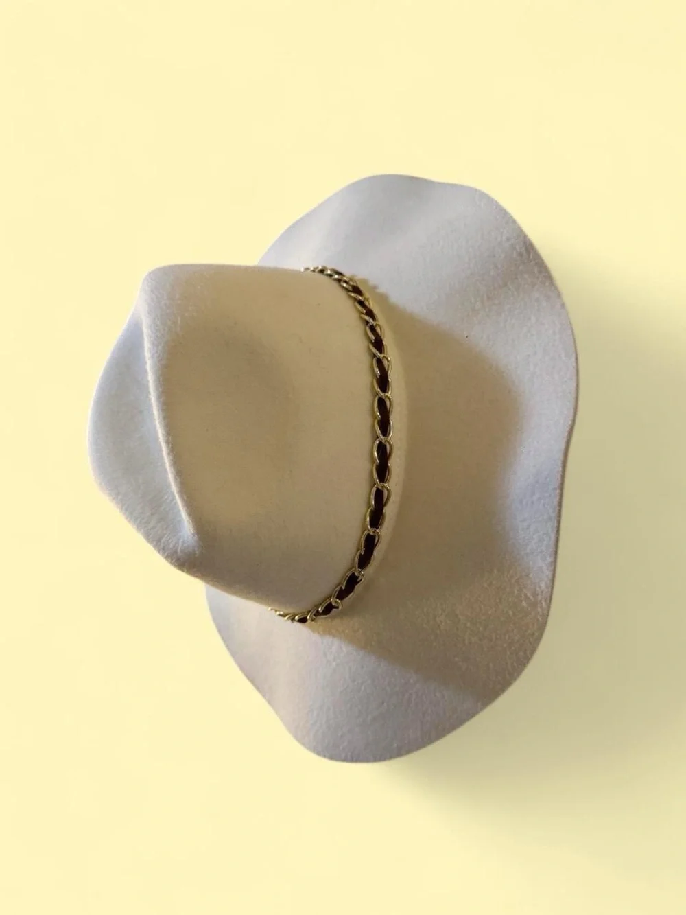 Cream Felt Fedora with Braided Metal Chain - Women’s Hat